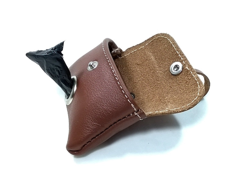Porte-sac à crottes pour chien cuir marron style classique