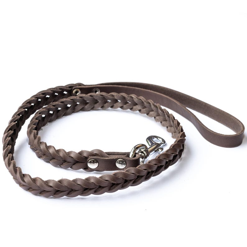 Laisse en cuir tressé fauve souple et extensible pour chien
