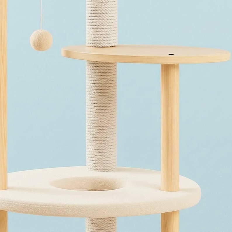 Tour d'arbre à chat en bois moderne avec griffoir Arbre d'escalade pour chat beige Arbre à chat en bois avec perchoir Meubles minimalistes pour chat d'intérieur pour chat