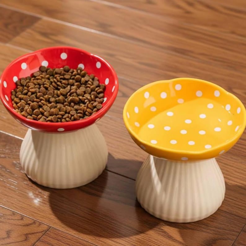 Bol pour animaux de compagnie en céramique champignon surélevé bol en céramique pour chat bol pour chiot plat de nourriture bol pour petit chien fournitures pour animaux de compagnie Décor champignon bol d'eau pour chat cadeau pour animaux de compagnie