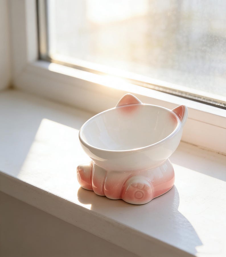 Gamelle pour animal en céramique rose pattes de chat surélevée pour eau et nourriture