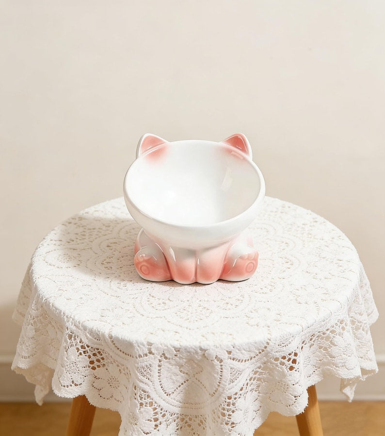 Gamelle pour animal en céramique rose pattes de chat surélevée pour eau et nourriture
