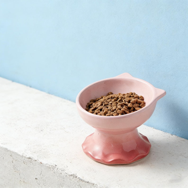 Gamelle pour animal en céramique dégradé rose oreilles de chat surélevée moustaches