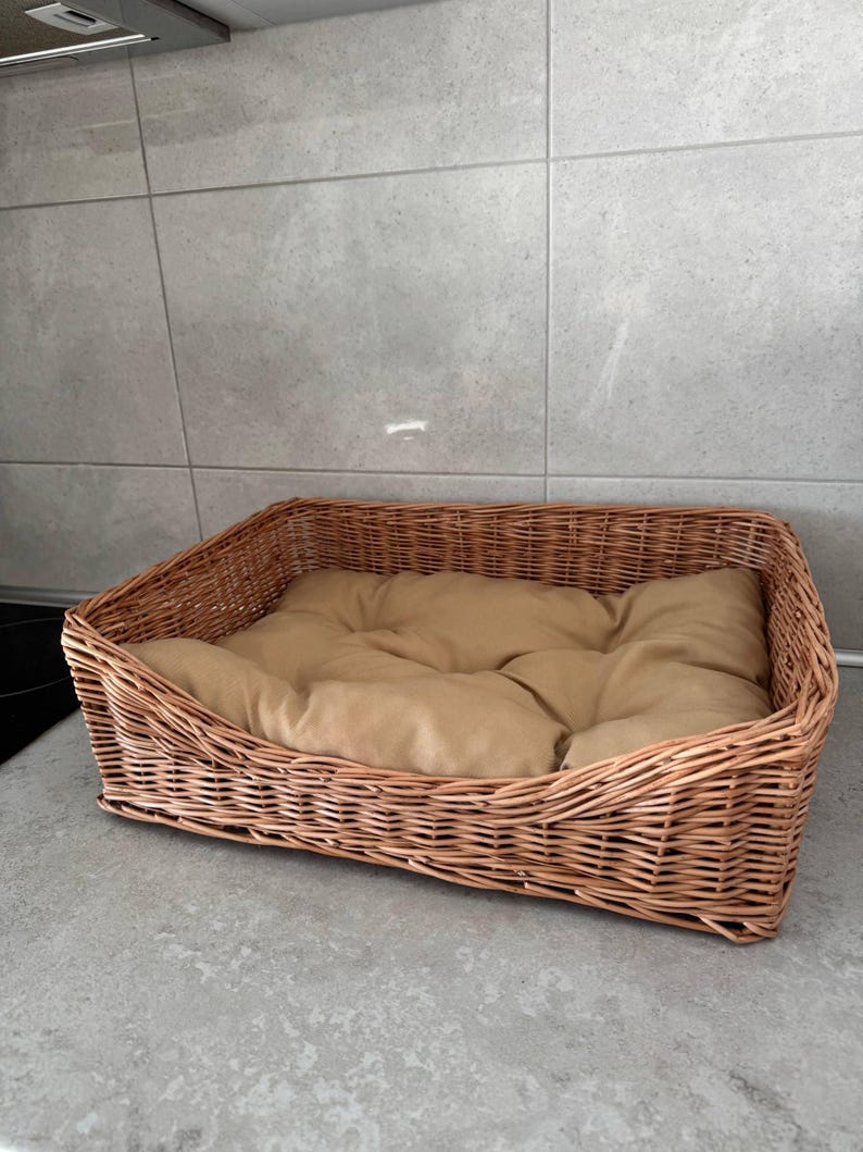 Panier en osier rustique pour chien et chat avec oreiller intérieur
