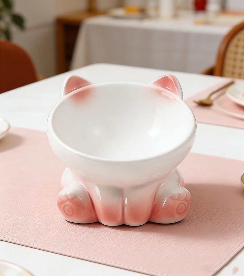 Gamelle pour animal en céramique rose pattes de chat surélevée pour eau et nourriture