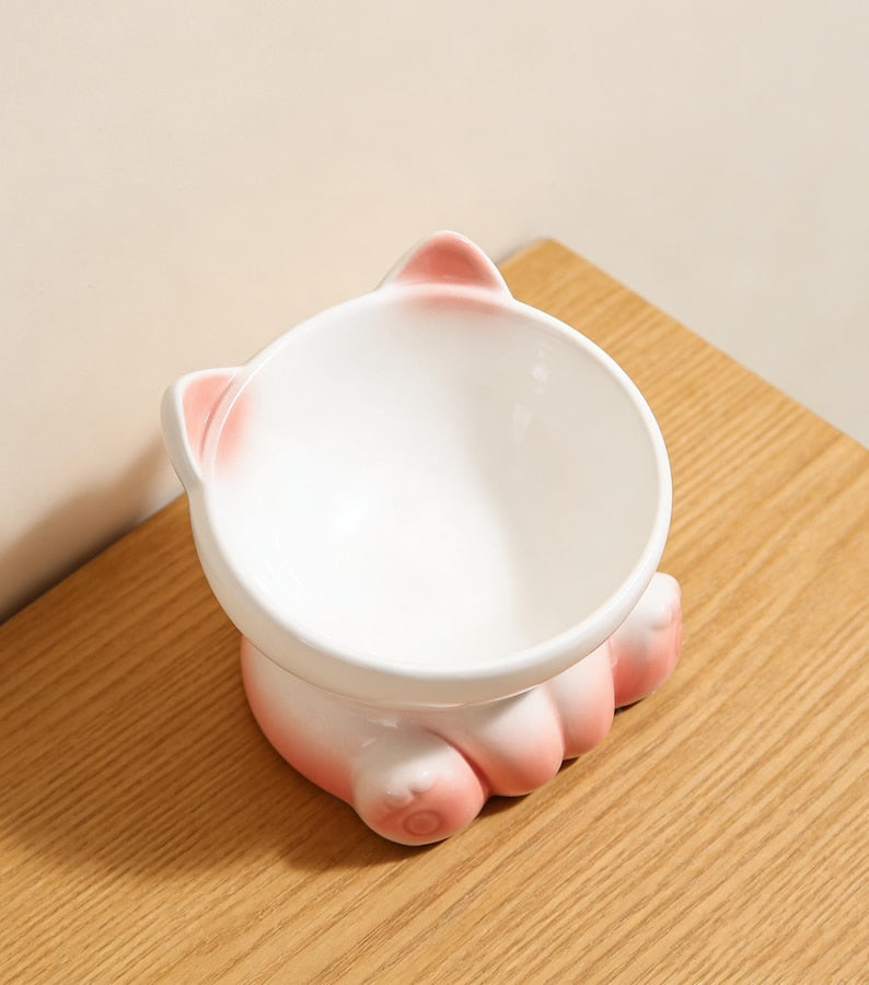 Gamelle pour animal en céramique rose pattes de chat surélevée pour eau et nourriture
