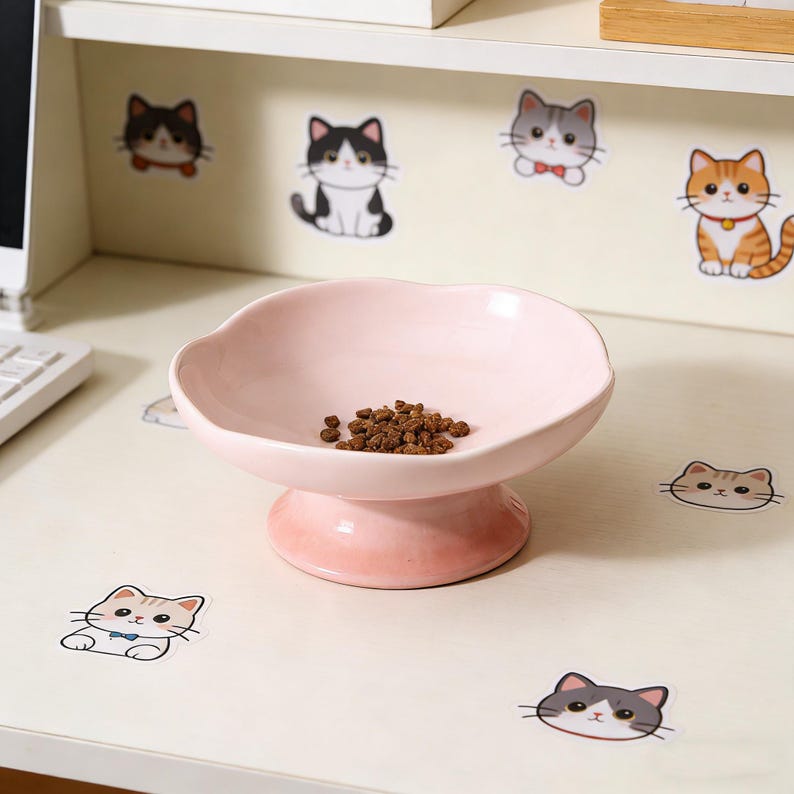 Gamelle pour animal en céramique fleur surélevée respectueuse des moustaches