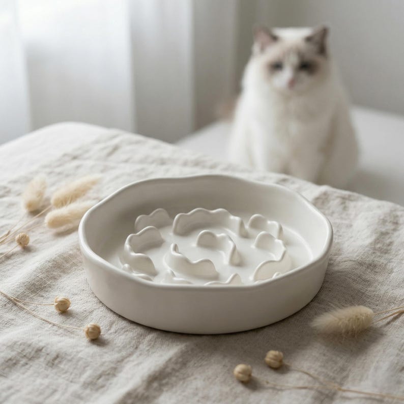 Gamelle anti-glouton en céramique avec bol minimaliste pour chat