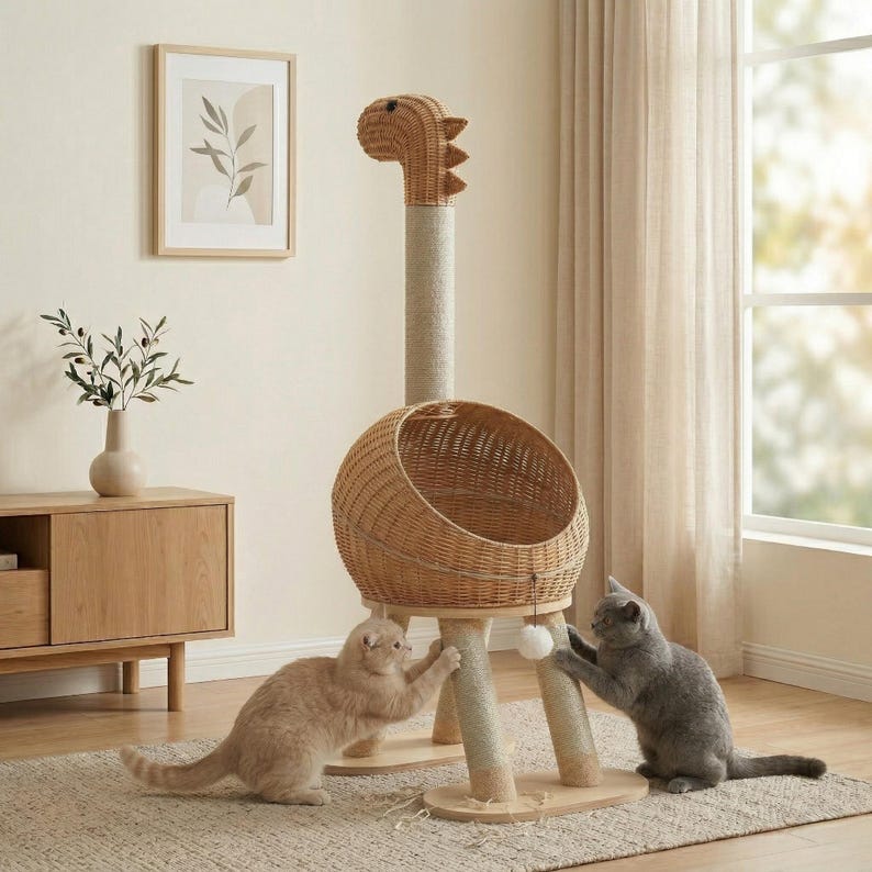 Panier en osier tour arbre à chat dinosaure avec griffoirs sisal
