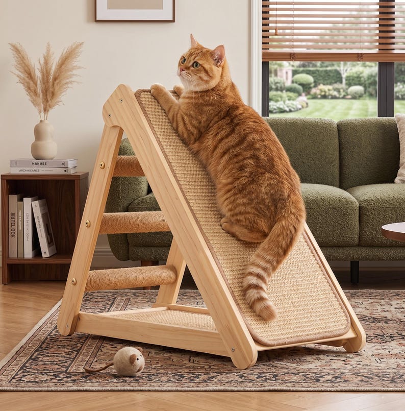 Griffoir pour chat en bois avec rampe et perchoir