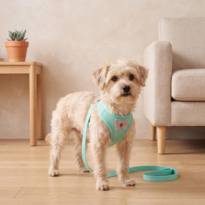 Harnais papillon respirant avec laisse réglable pour chiot et chat