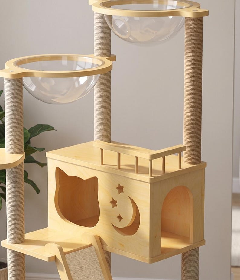 Arbre à chat au sol multi-niveaux avec hamacs capsule et tour de jeu