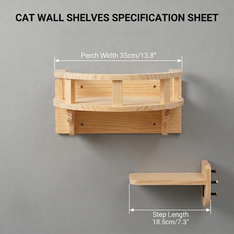 Arbre à chat mural avec marches et mur d’escalade en bois