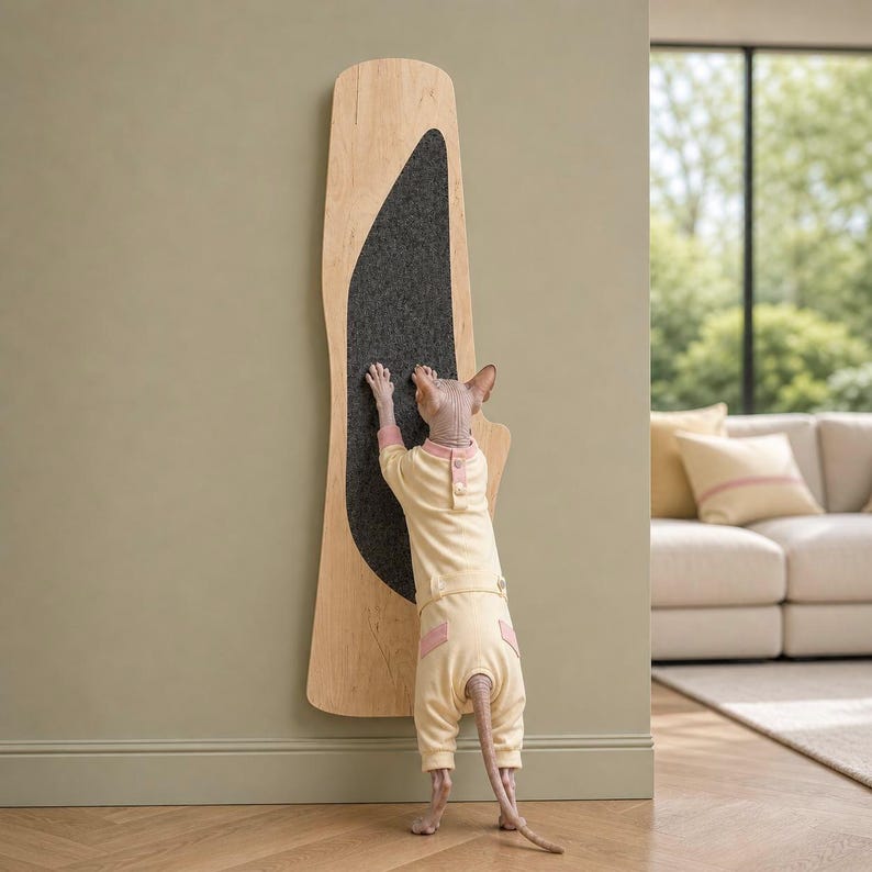 Griffoir mural pour petit chat - Meuble moderne pour chat à fixer au mur, poteau à griffer. Perchoir en contreplaqué de bois dur. 96 cm