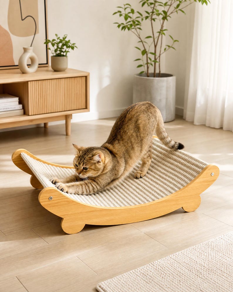 Griffoir pour chat avec rampe en sisal et design incurvé