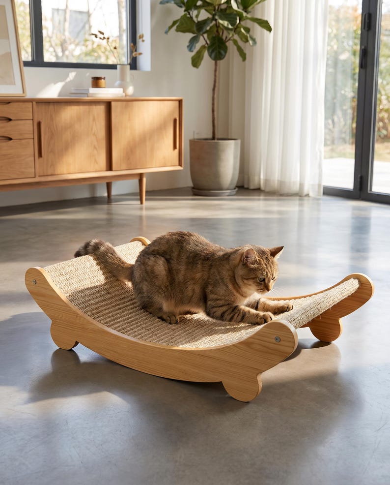 Griffoir pour chat avec rampe en sisal et design incurvé
