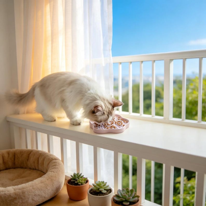 Gamelle anti-glouton en céramique avec plaque à lécher pour chat