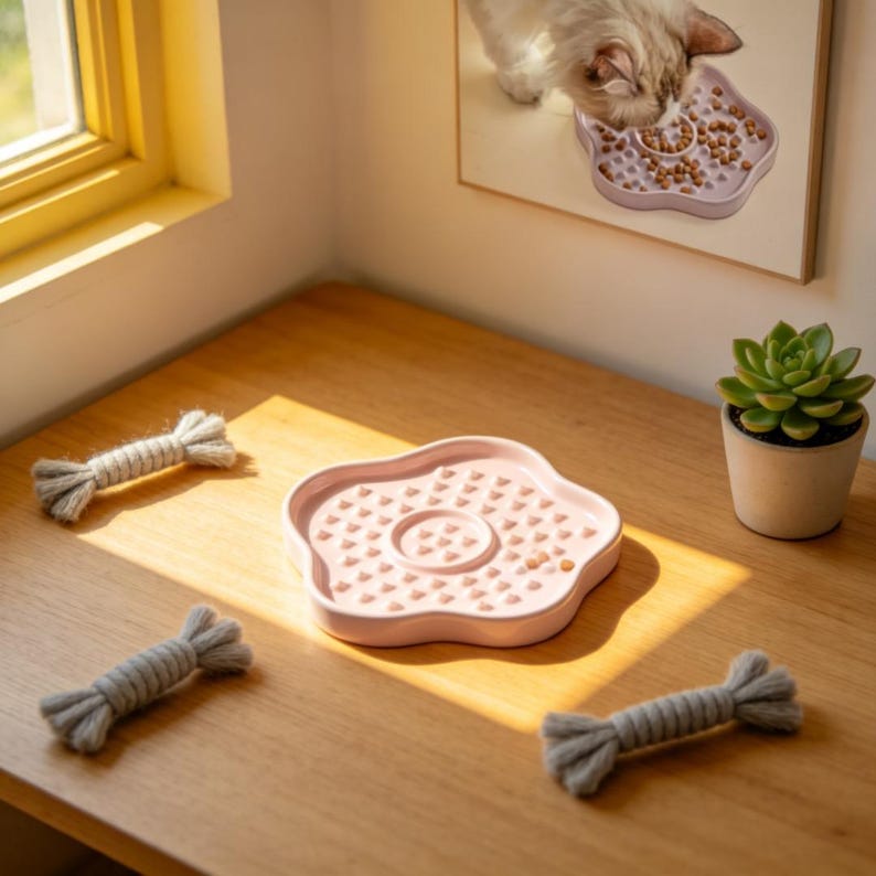 Gamelle anti-glouton en céramique avec plaque à lécher pour chat