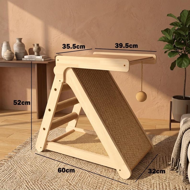 Griffoir pour chat en bois avec rampe et perchoir