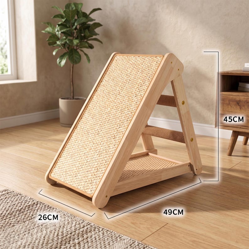 Griffoir pour chat en bois avec rampe et perchoir