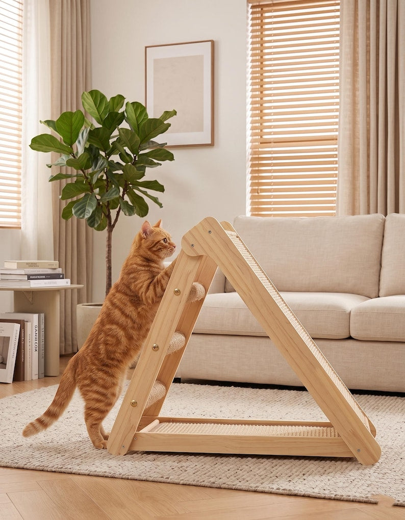 Griffoir pour chat en bois avec rampe et perchoir
