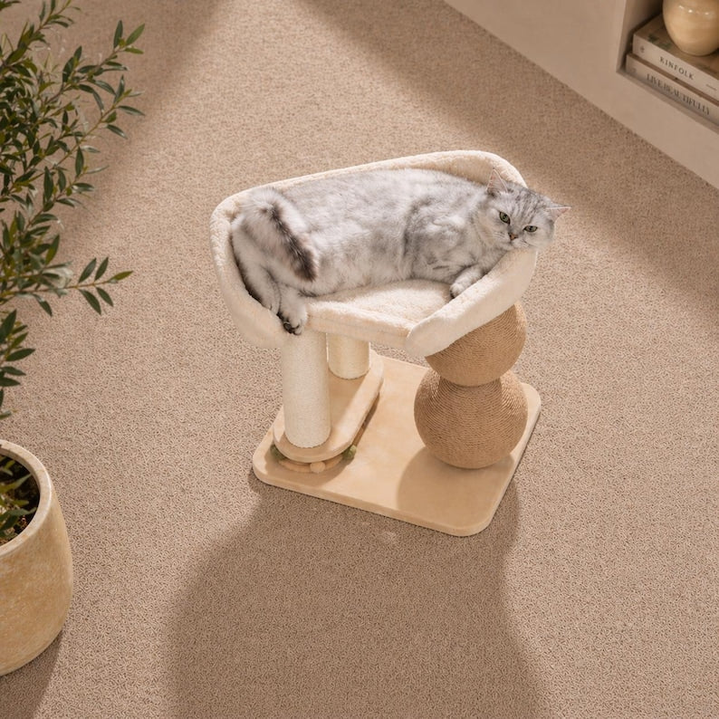 Cat Climbing Tower with Sisal Ball, Breathable Cooling Cat Bed, Jumping Platform for Cats, Modern Cat Tree Furniture, Pet Accessories