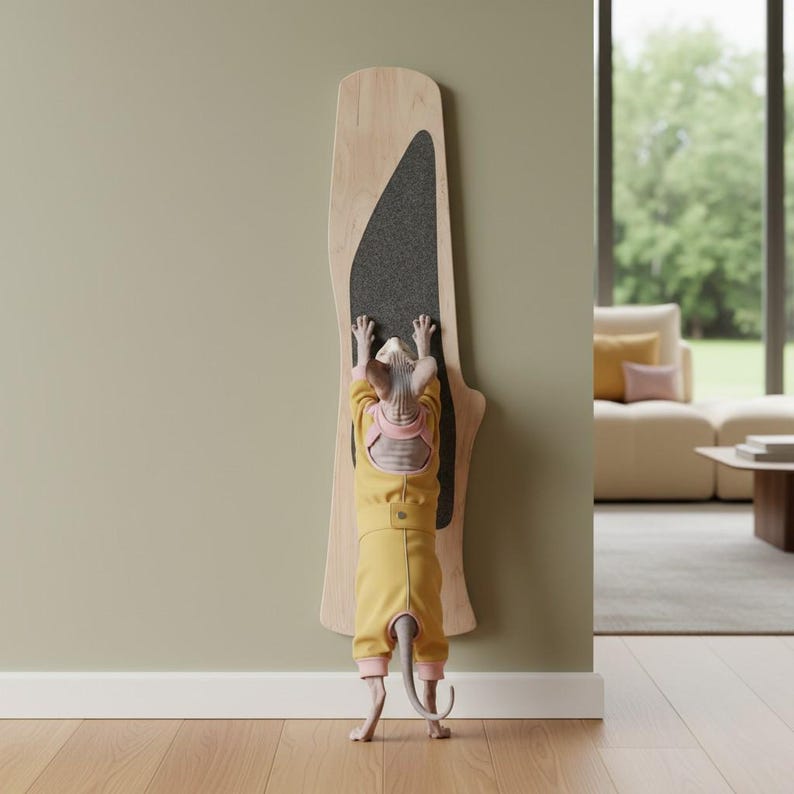 Griffoir mural pour petit chat - Meuble moderne pour chat à fixer au mur, poteau à griffer. Perchoir en contreplaqué de bois dur. 96 cm