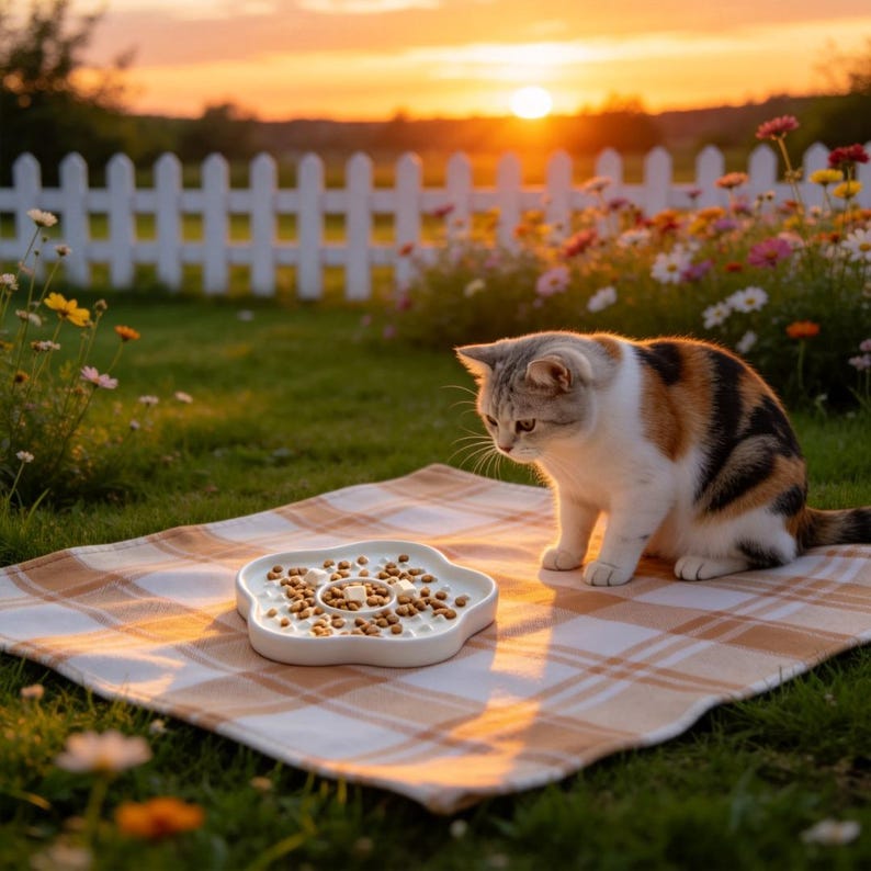 Gamelle anti-glouton en céramique avec plaque à lécher pour chat