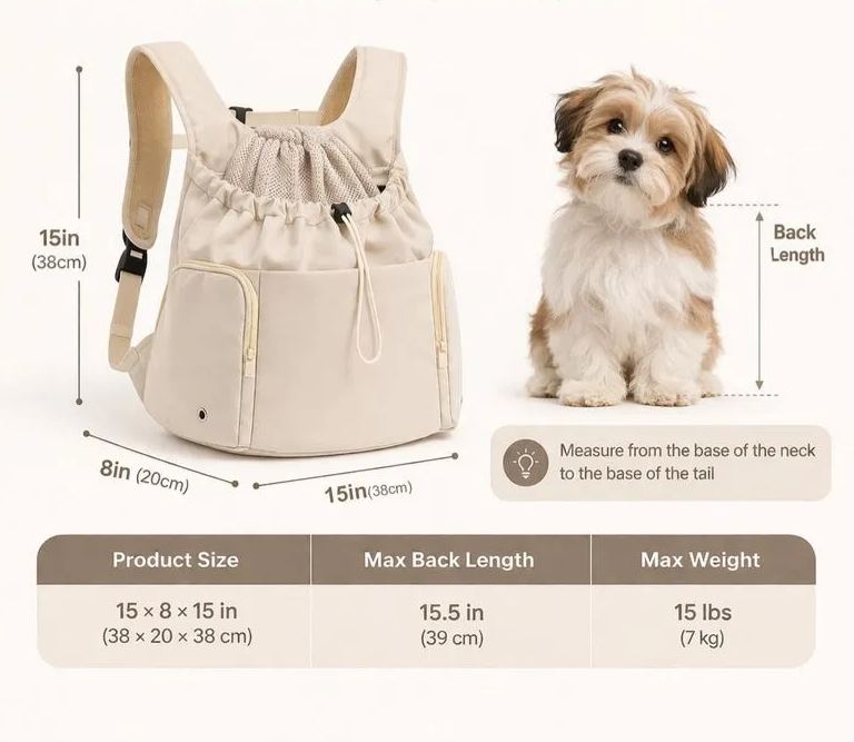 Sac de voyage pour animal à dos avant respirant pour chats et petits chiens