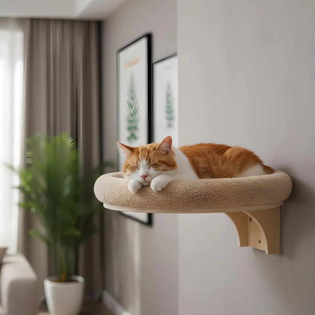Lit mural pour chat avec étagère flottante et hamac moelleux