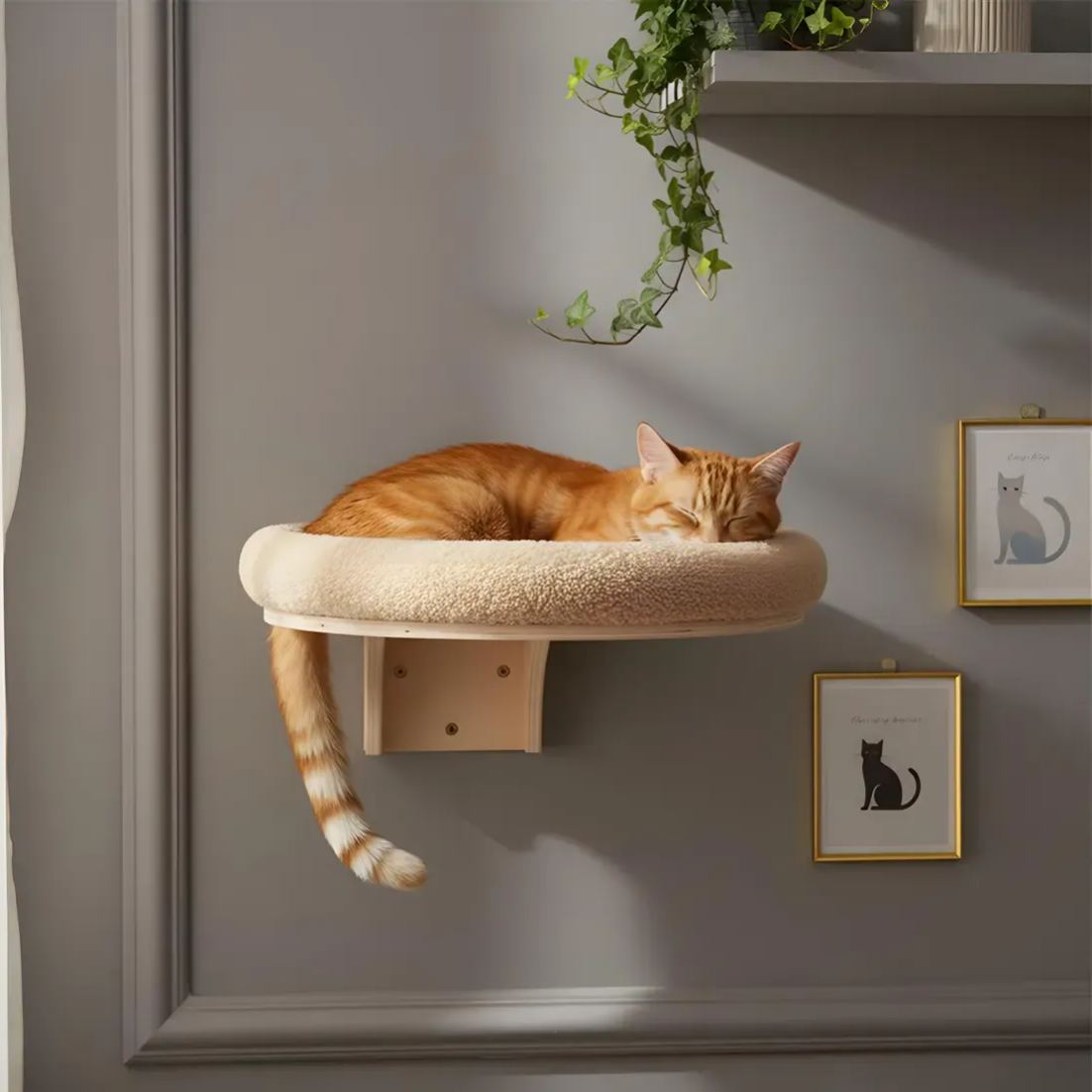 Lit mural pour chat avec étagère flottante et hamac moelleux