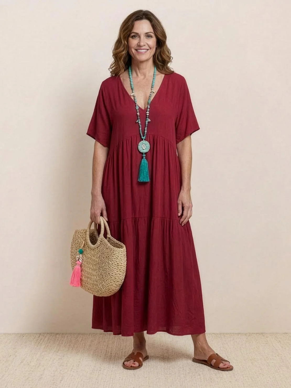 ⏳Time-Limited Special⏰Women's Casual Long Dress – V-Neck, Loose, Flowy 🌾