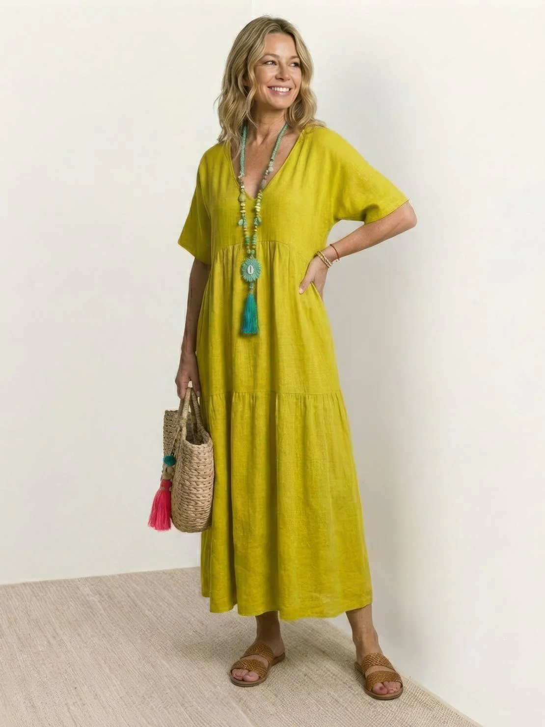 ⏳Time-Limited Special⏰Women's Casual Long Dress – V-Neck, Loose, Flowy 🌾