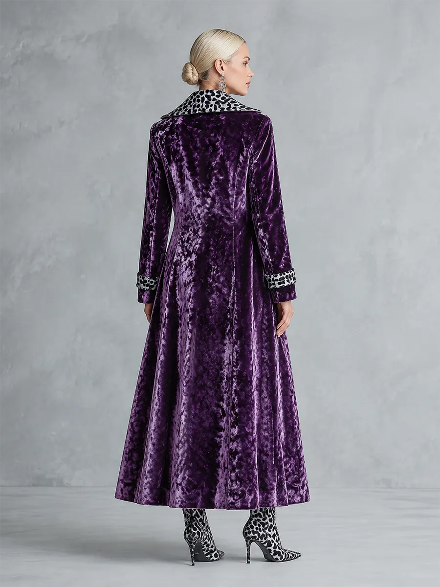 Vintage-style Leopard Print Lining Velvet Coat