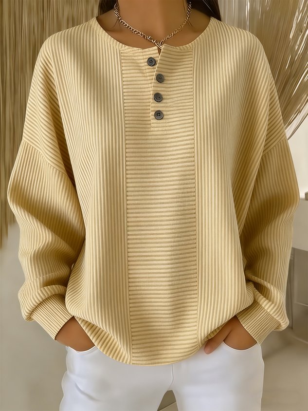 Classic Striped Sweatshirt Comfort Fit Loose Long Sleeve Pullover Casual Elegant Crewneck Top