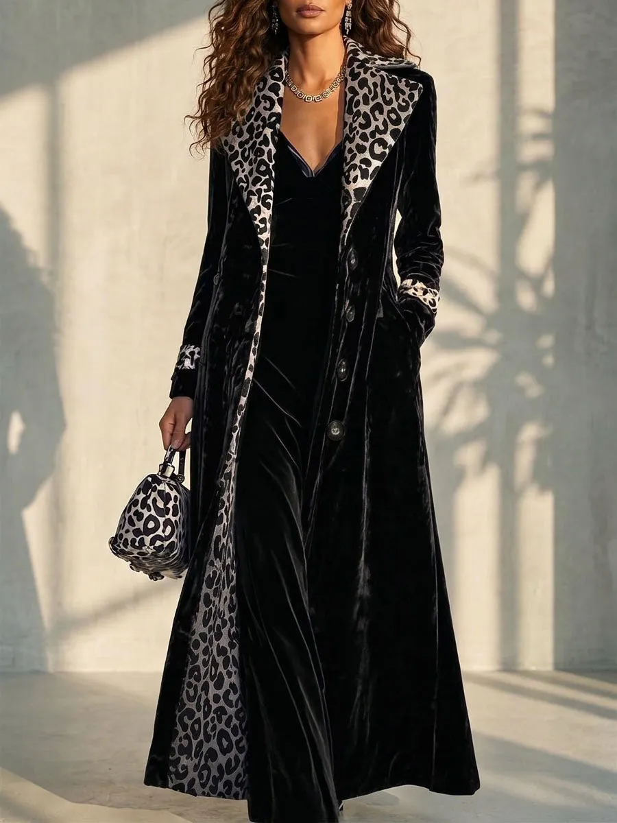 Vintage-style Leopard Print Lining Velvet Coat