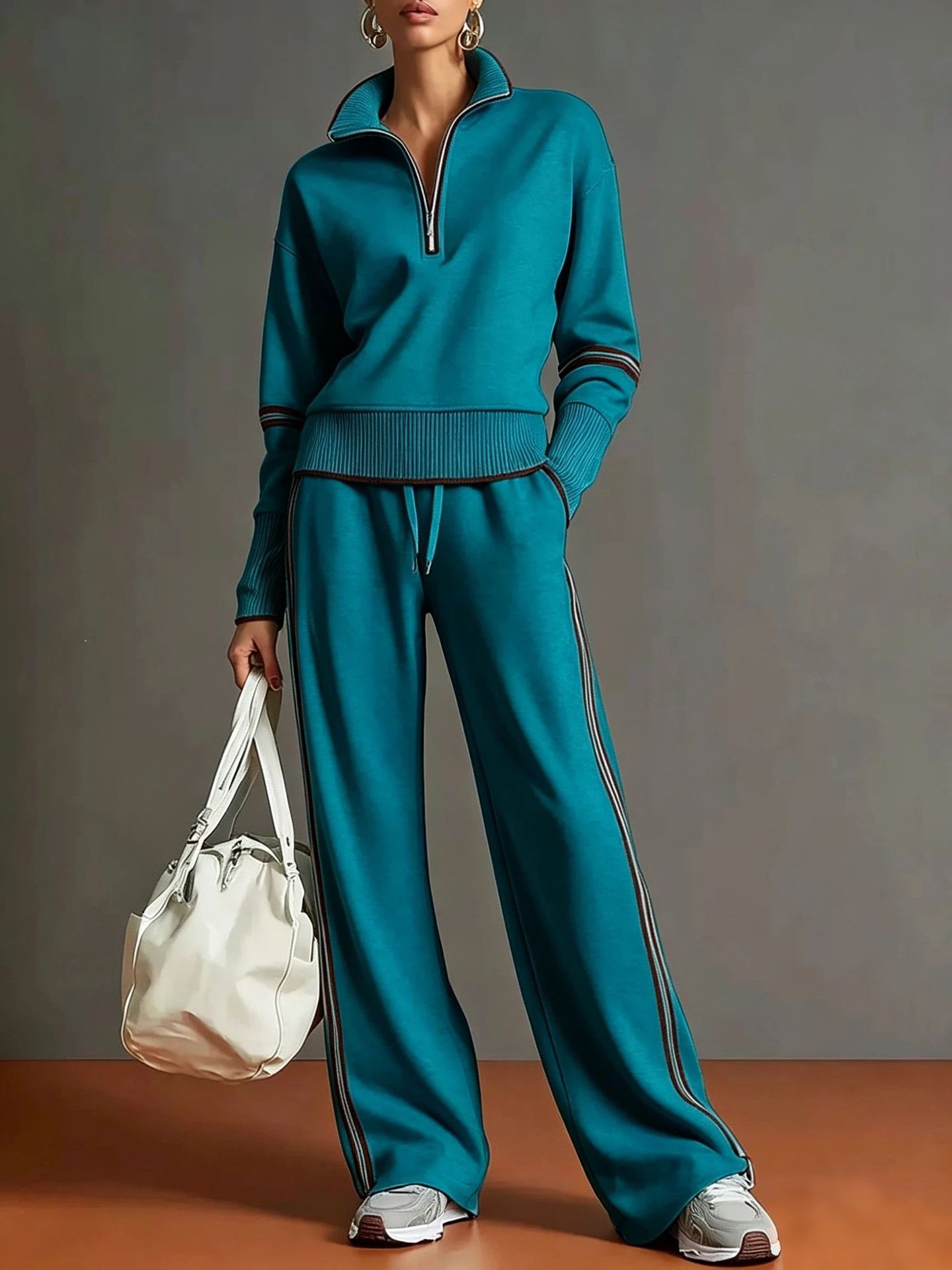 Women's Quarter-Zip Wide-Leg Two-Piece Set — Polished Comfort & Everyday Style