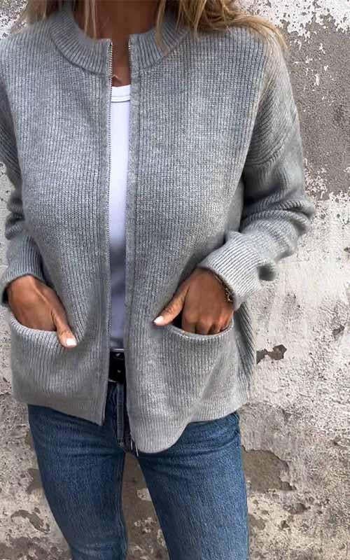 CLEARANCE SALE🔥 Round Neck Zipper Knitted Jacket