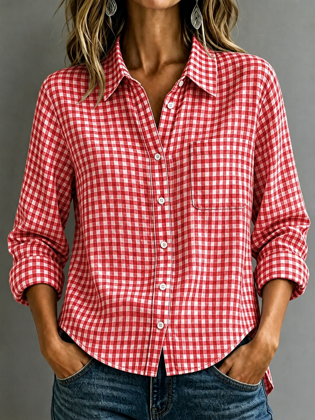 【Buy 2 Free Shipping】🔥CLEARANCE SALE🔥Women's Cotton-Linen Plaid Shirt with Collar and Pockets
