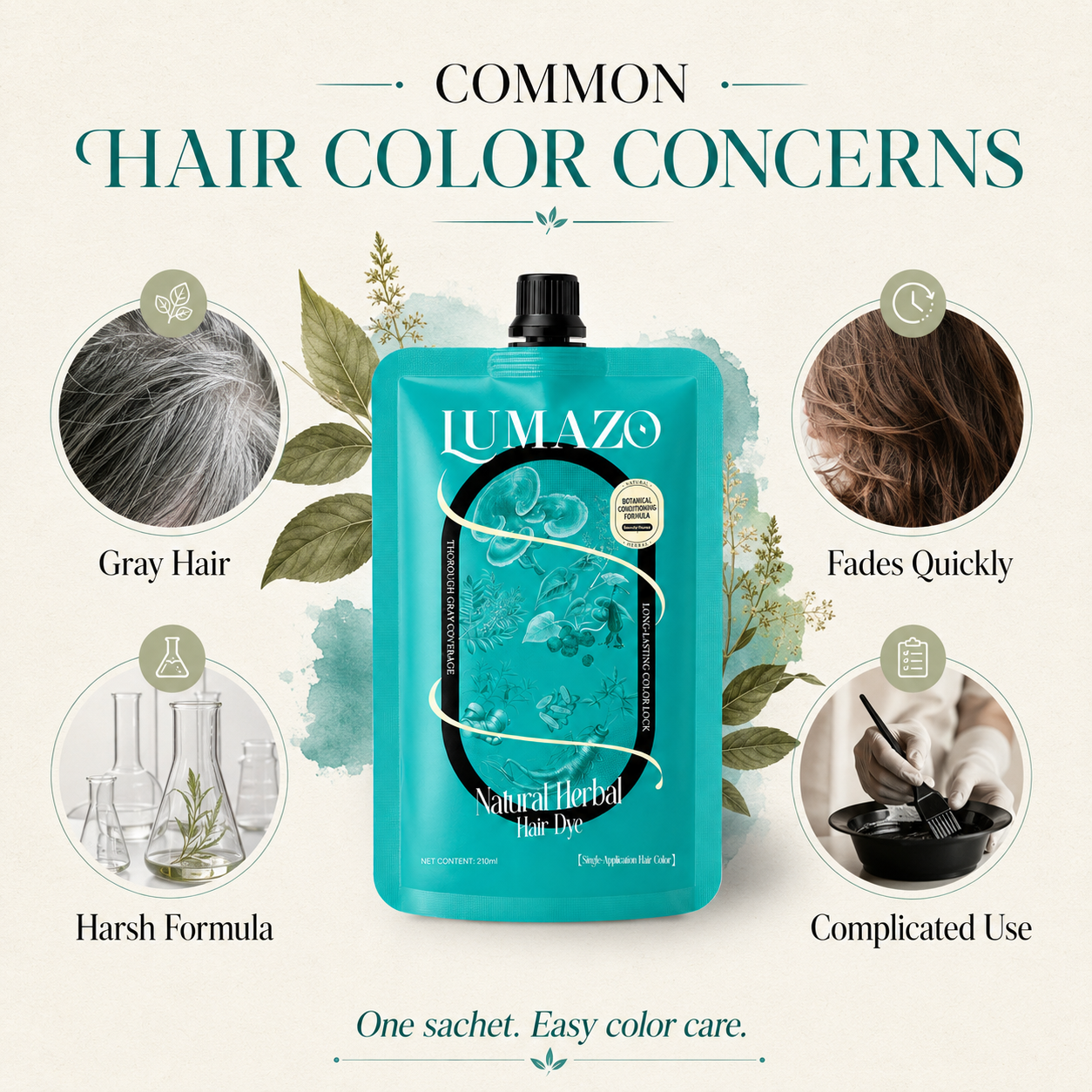 210ml LUMAZO Natural Herbal Hair Color - Ammonia-Free, Long-Lasting Dye with Plant Extracts for Gray Coverage & Healthy Hair