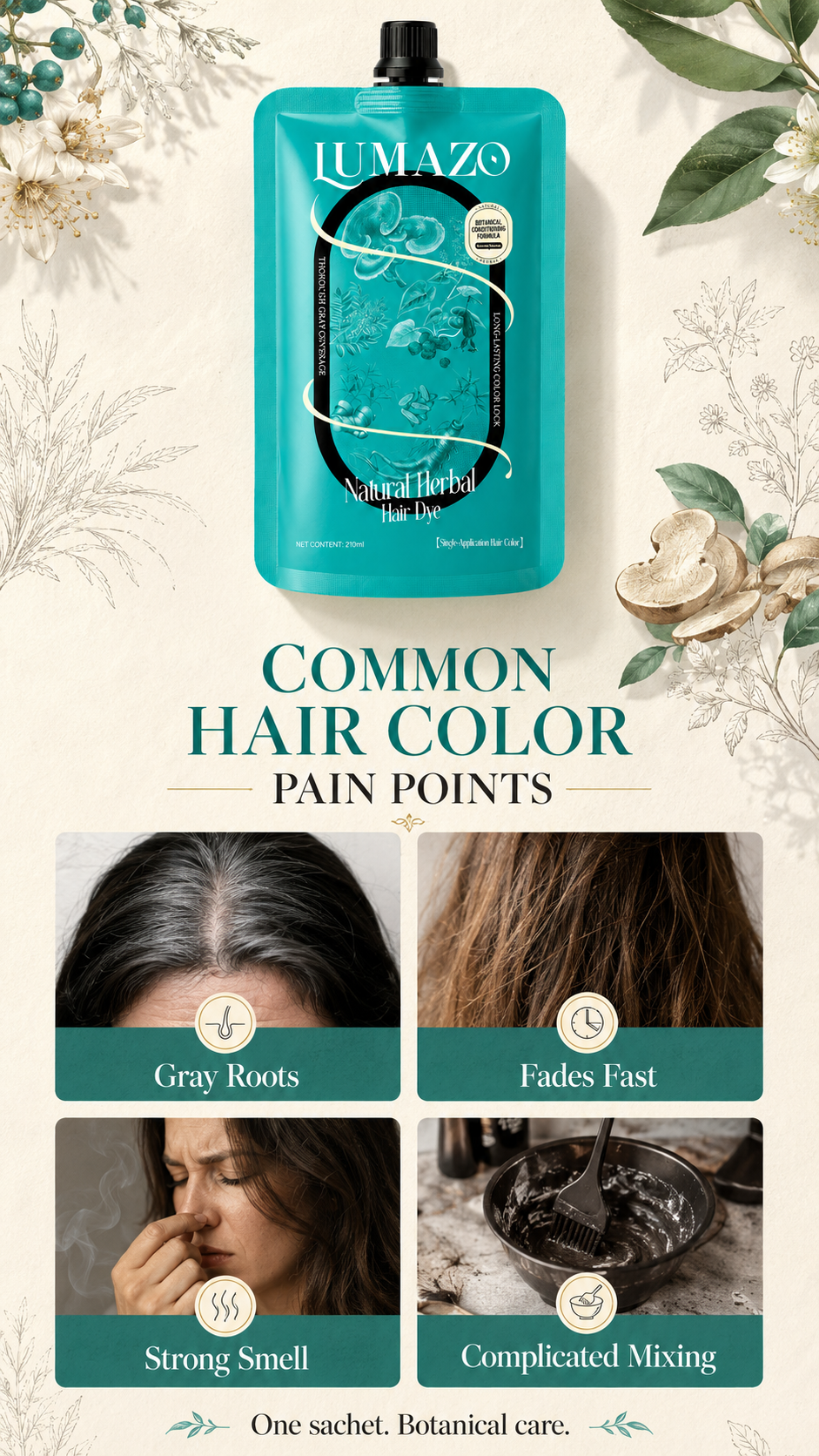 210ml LUMAZO Natural Herbal Hair Color - Ammonia-Free, Long-Lasting Dye with Plant Extracts for Gray Coverage & Healthy Hair