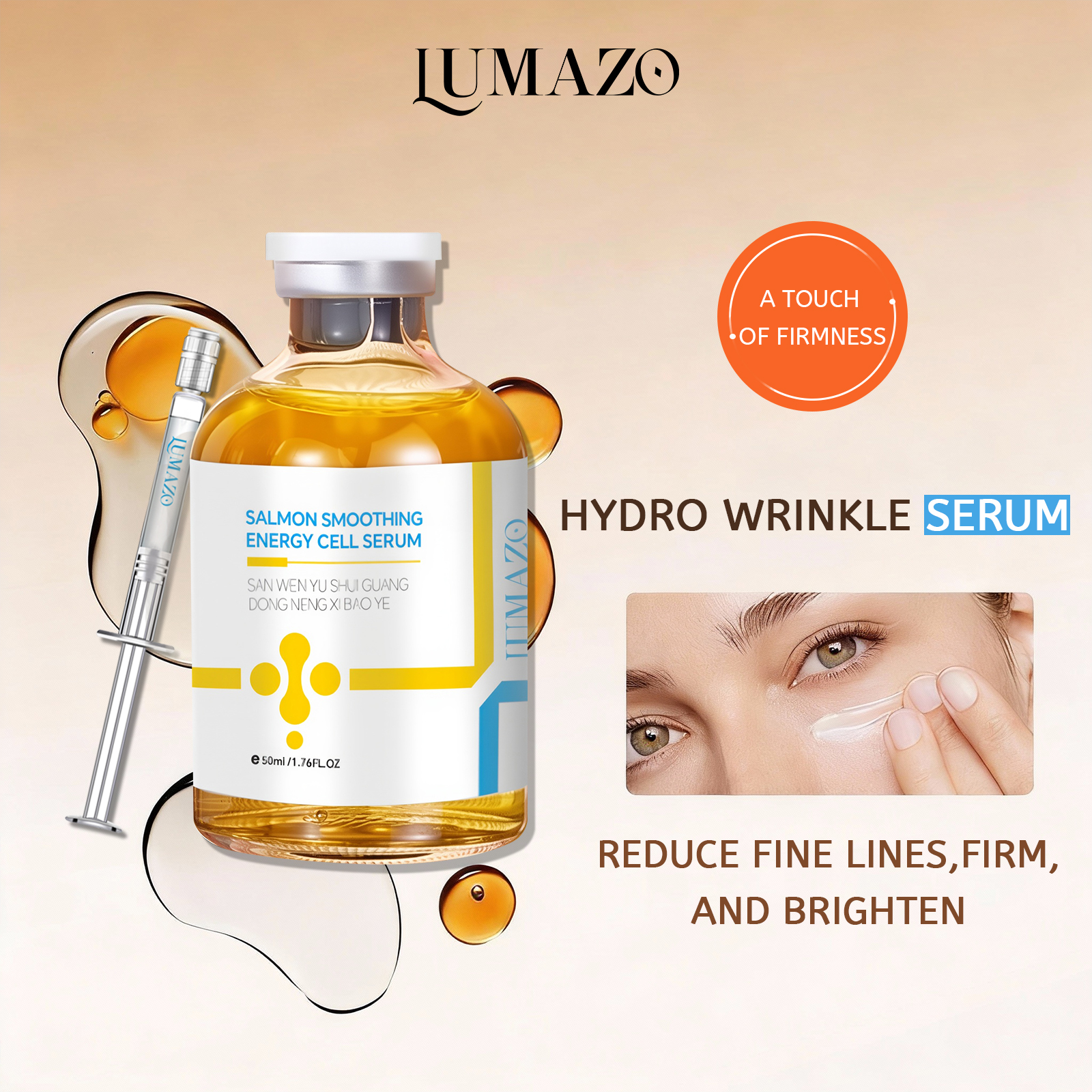 LUMAZO Salmon Energy Cell Serum - Deep Hydrating Anti-Wrinkle Serum for Fine Lines Reduction, Skin Firming & Radiant Glow