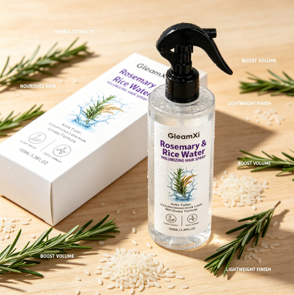 Rice Water Thickening Hair Spray by GleamXi, Gentle Hydrating Leave-In Mist for Thin, Oily Hair, Adds Long-Lasting Fluffy Volume