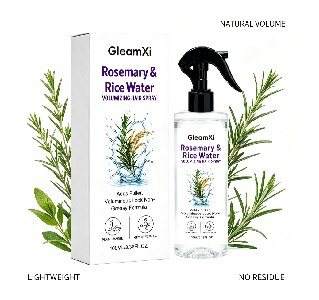 Rice Water Thickening Hair Spray by GleamXi, Gentle Hydrating Leave-In Mist for Thin, Oily Hair, Adds Long-Lasting Fluffy Volume