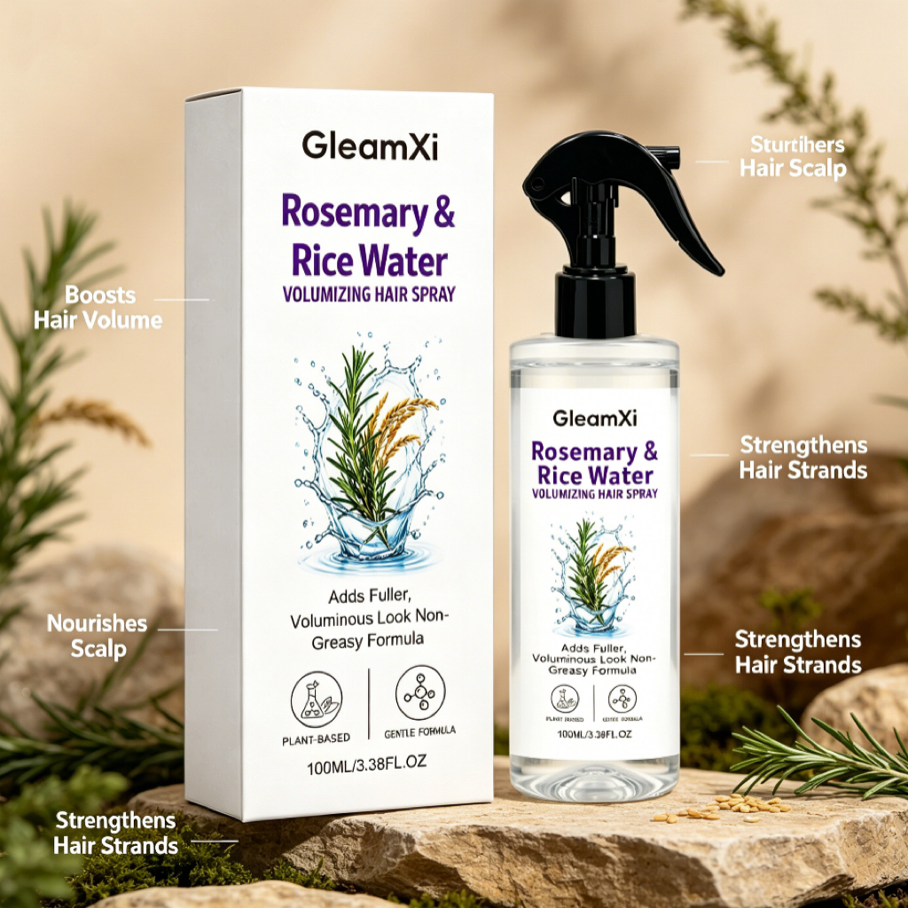 Rice Water Thickening Hair Spray by GleamXi, Gentle Hydrating Leave-In Mist for Thin, Oily Hair, Adds Long-Lasting Fluffy Volume