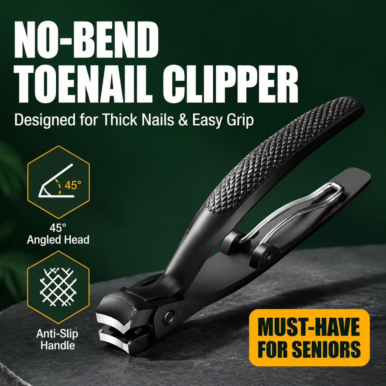 Angled Toenail Clippers for Seniors, Heavy Duty Nail Clippers for Thick Nails, 45° Rotary No-Bend Clipper for Elderly & Arthritis
