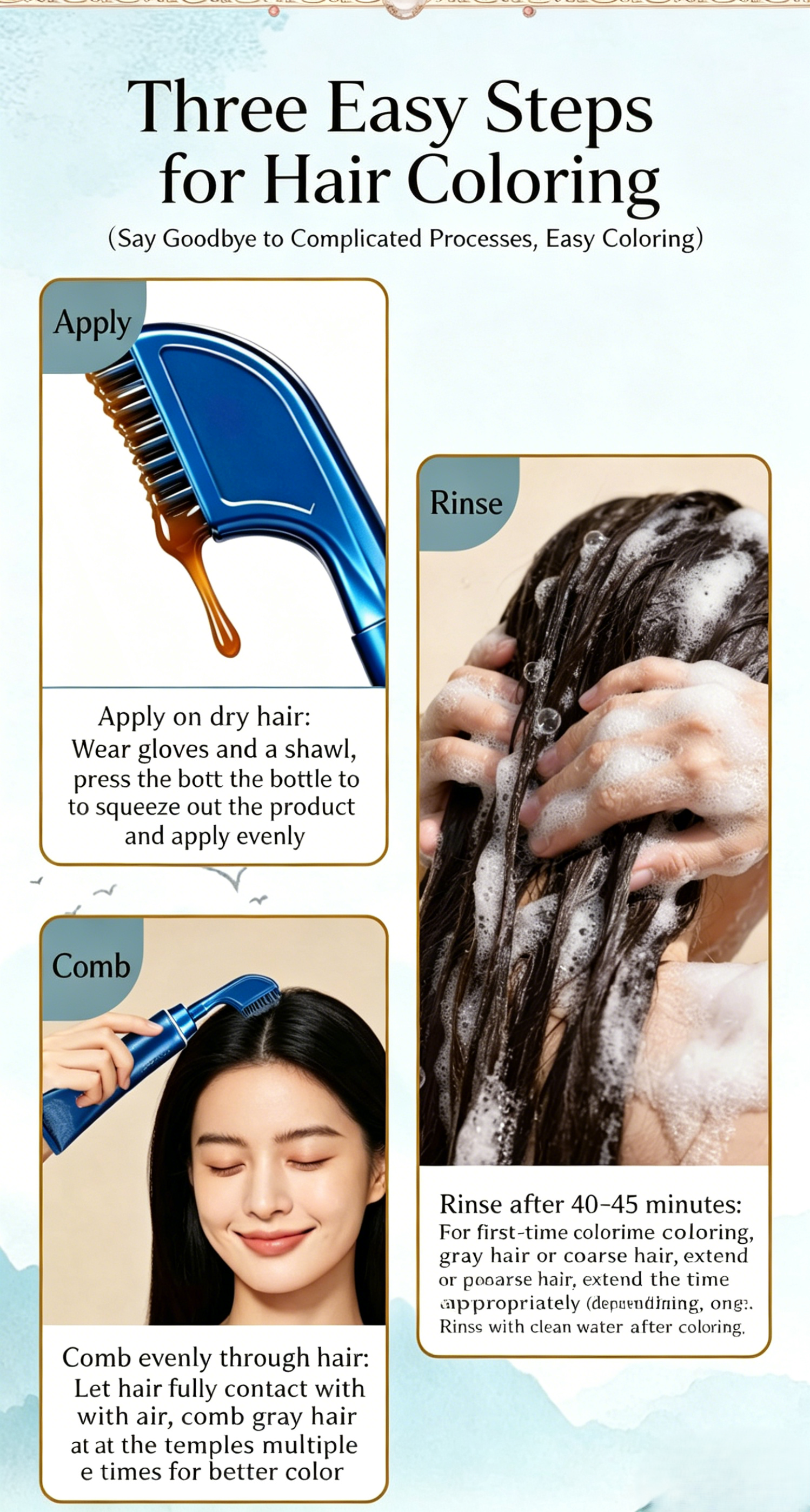 Easy-dye comb, double brush head, single-agent easy-dye comb, beauty-enhancing, no mixing required, plant extracts, covers gray hair.