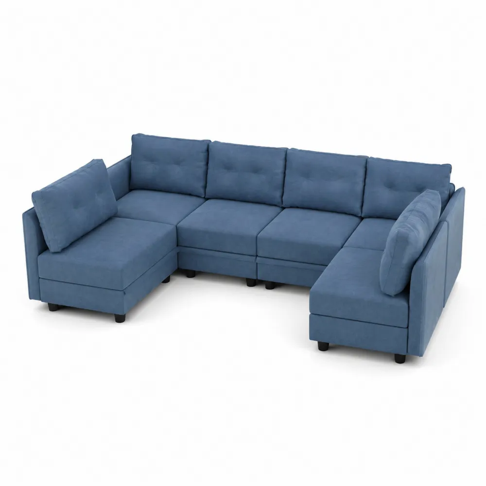 Sofá Seccional Modular en Forma de L Azul Poliéster