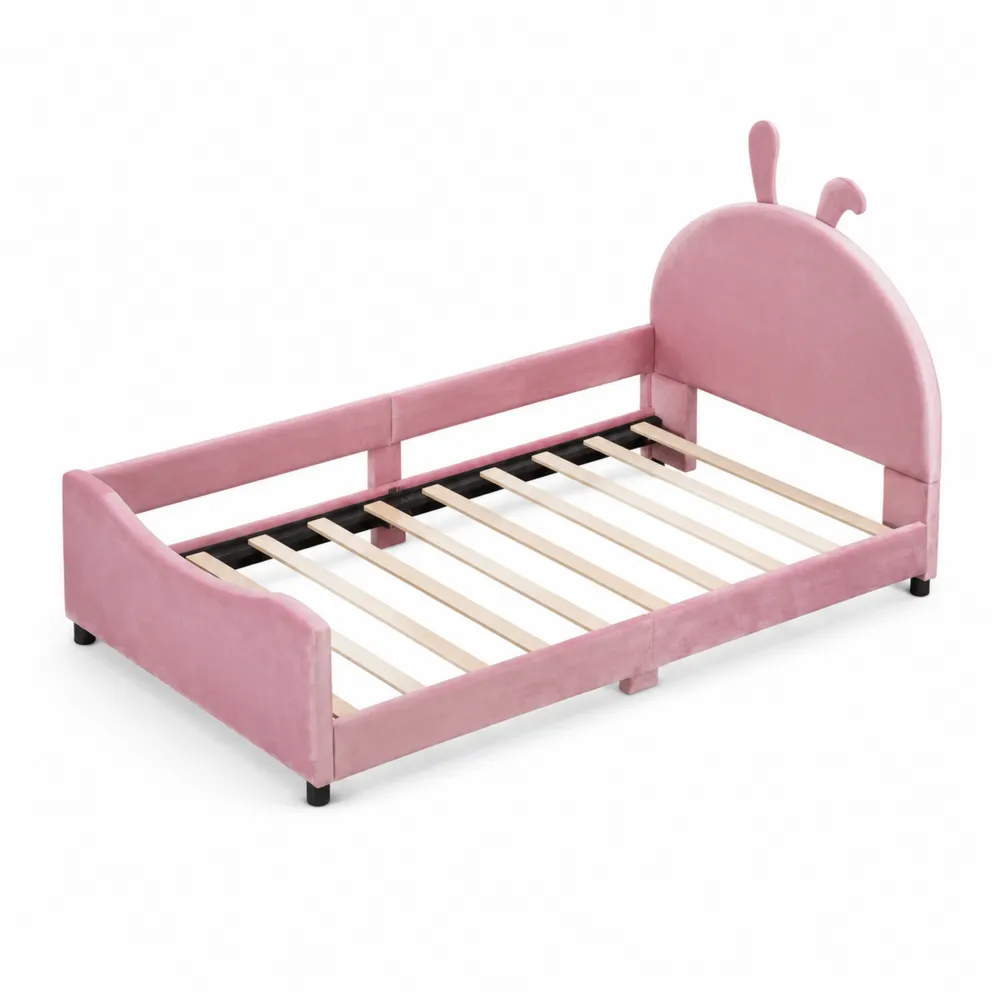 Cama infantil de madera y terciopelo Rosa 160x80 cm