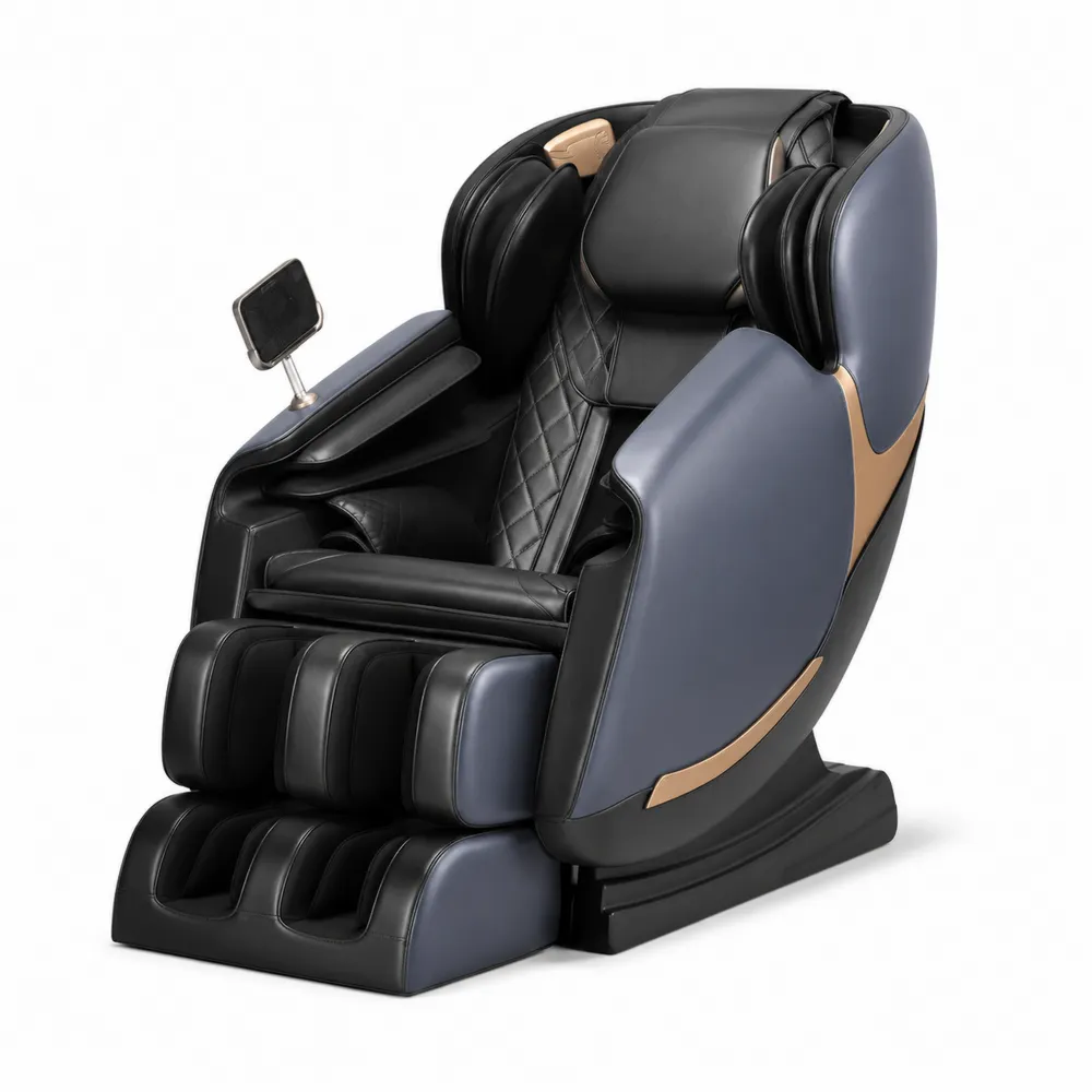 Sillón de Masaje Reclinable de PU Negro y Azul con Control Táctil